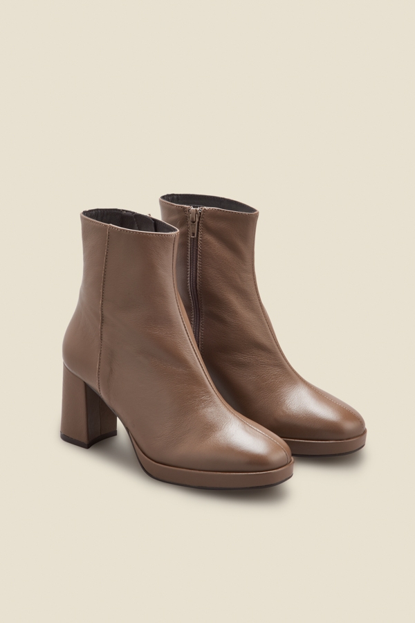 Naomi Taupe Leather Block Heel Platform Ankle Boot