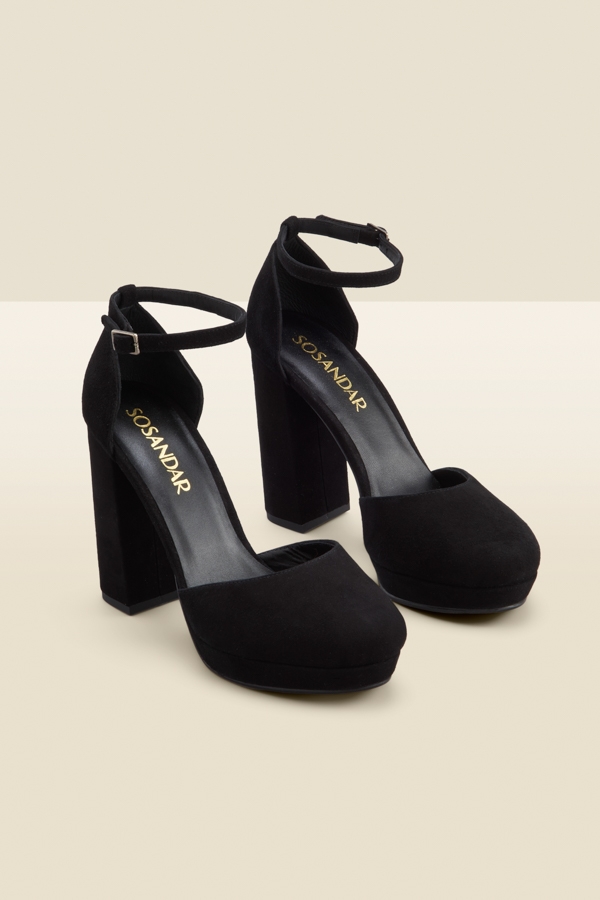 Cici Black Suede Platform Block Heel