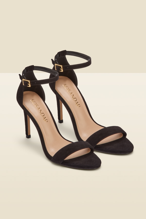 Nia Black Suede Barely There High Heel Sandal (9.5cm Heel)