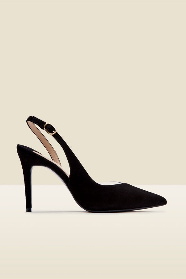 Carmen Black Suede Slingback Court Shoe With Perspex Detail