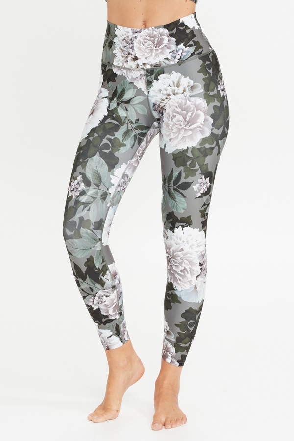 France Sage Green Floral High Waisted Activewear Leggings