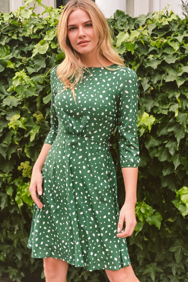 Green Fleck Print Fit & Flare Dress