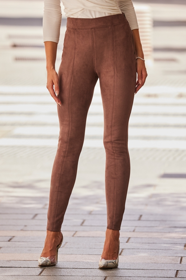 Taupe Faux Suede Seam Detail Premium Leggings
