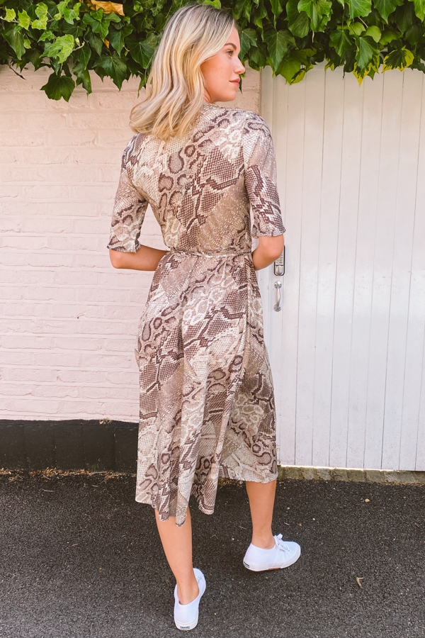 Coffee & Cream Animal Print Midi Wrap Dress