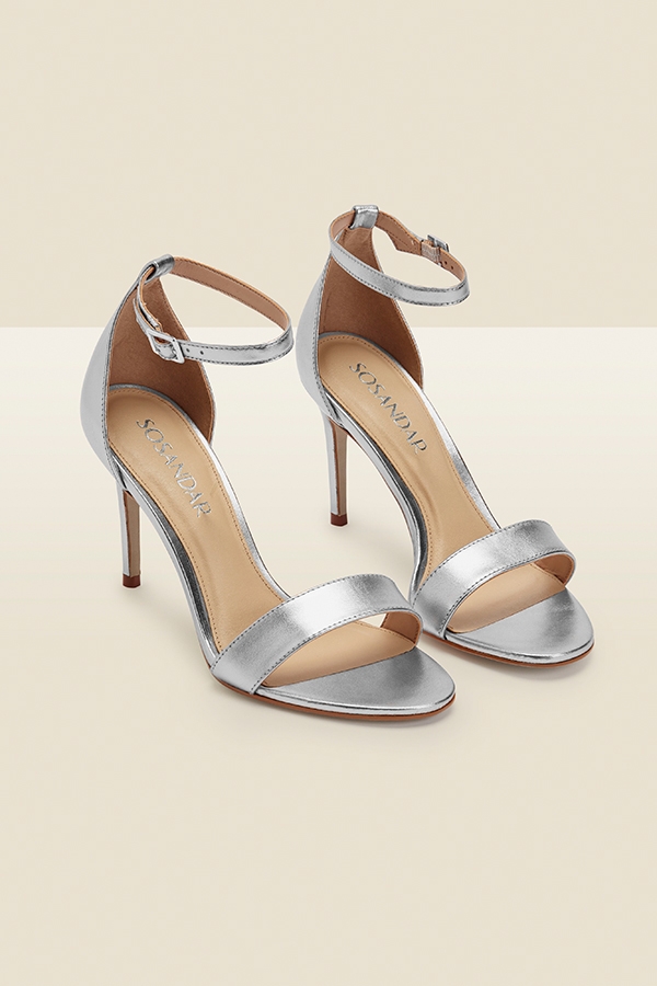 Nia Silver Leather Barely There High Heel Sandal (9.5cm Heel)