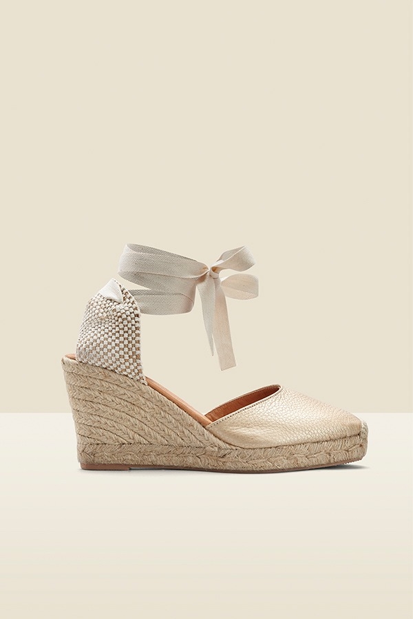 Perla Gold Leather Valenciana Wedge Espadrille