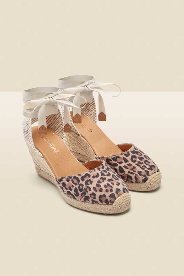 Perla Leopard Print Suede Valenciana Wedge Espadrille