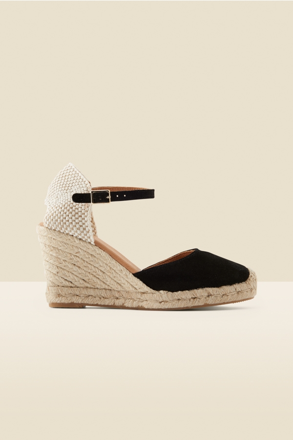 Alana Black Suede Ankle Strap Wedge Espadrille