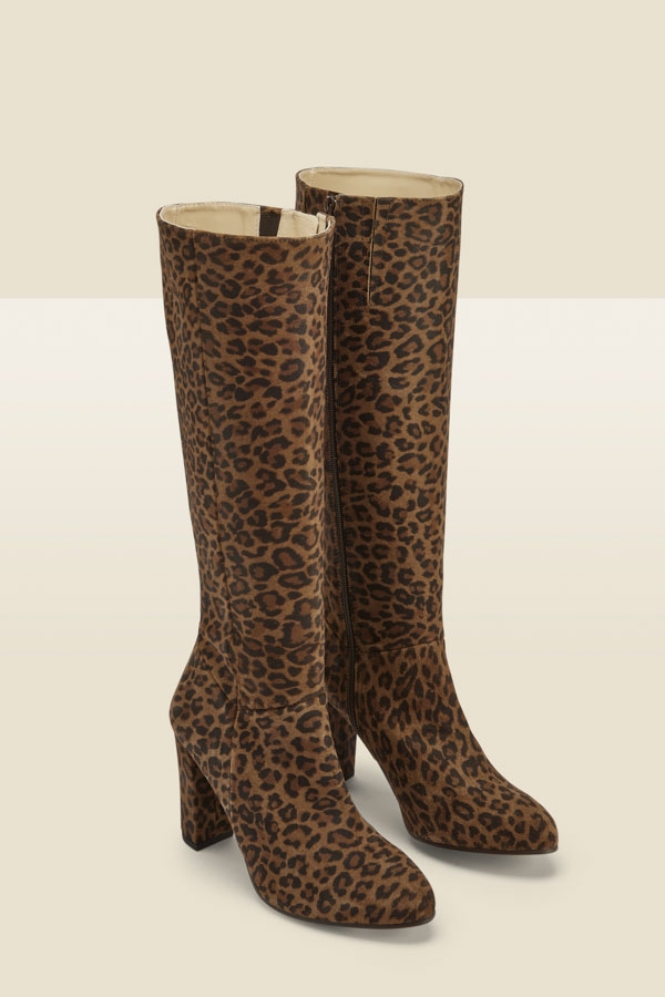 Leopard Print Suede Zip Knee High Boot
