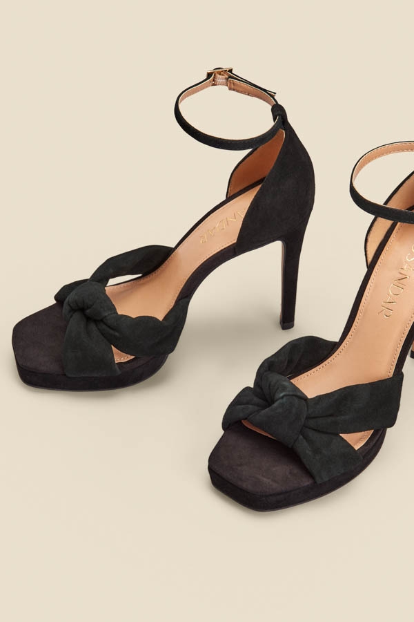 Black Nubuck Leather Knot Detail Platform Heel