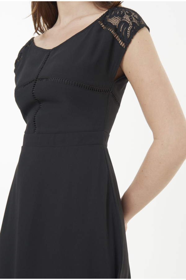 Stretch Lace Sleeve Bardot Dress