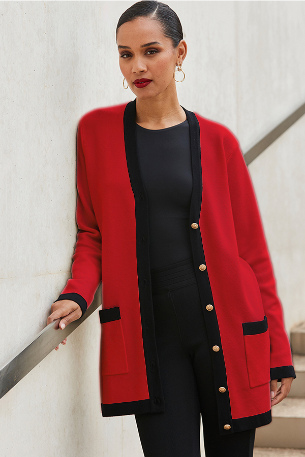 Red & Black Contrast Trim Cardigan