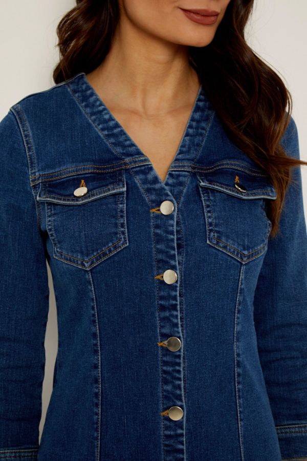 Indigo V Neck Button Front Denim Dress