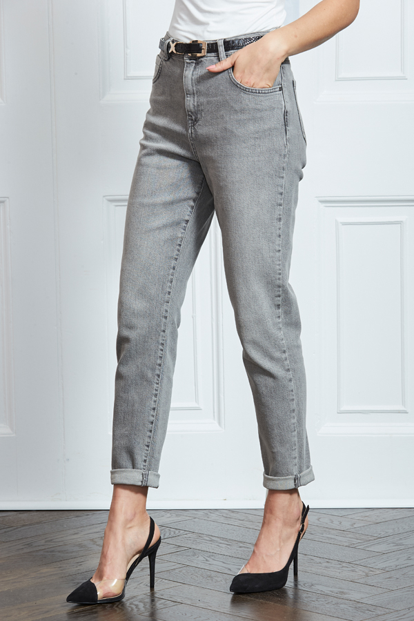 Mid Grey Slim Leg Mom Jeans