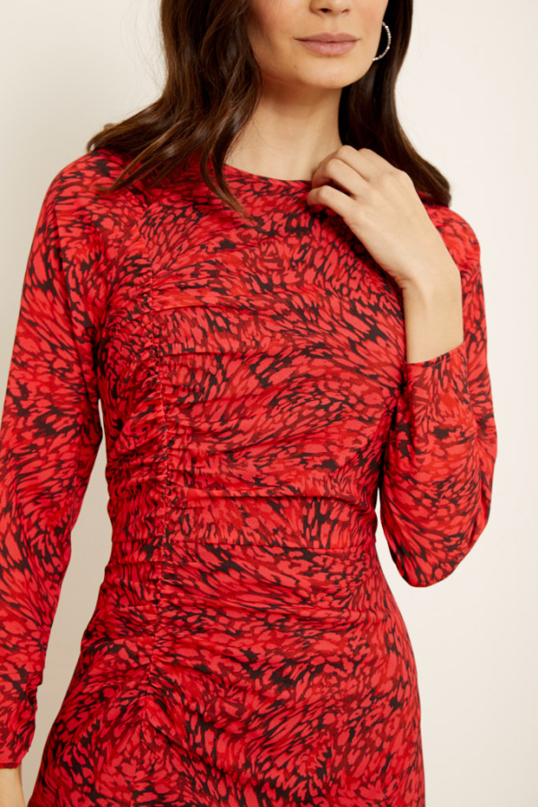 Red & Black Scatter Print Ruched Detail Dress