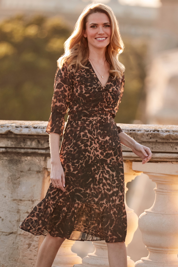 Rich Chocolate Animal Print Fit & Flare Dress