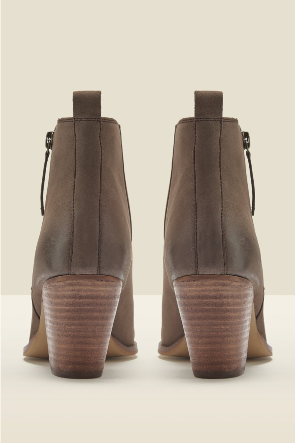 April Taupe Leather Zip Heeled Ankle Boot