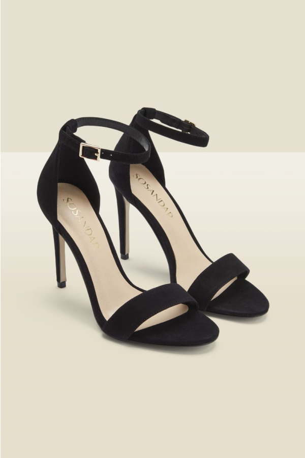 Nia Black Suede Barely There High Heel Sandal (10.5cm Heel)