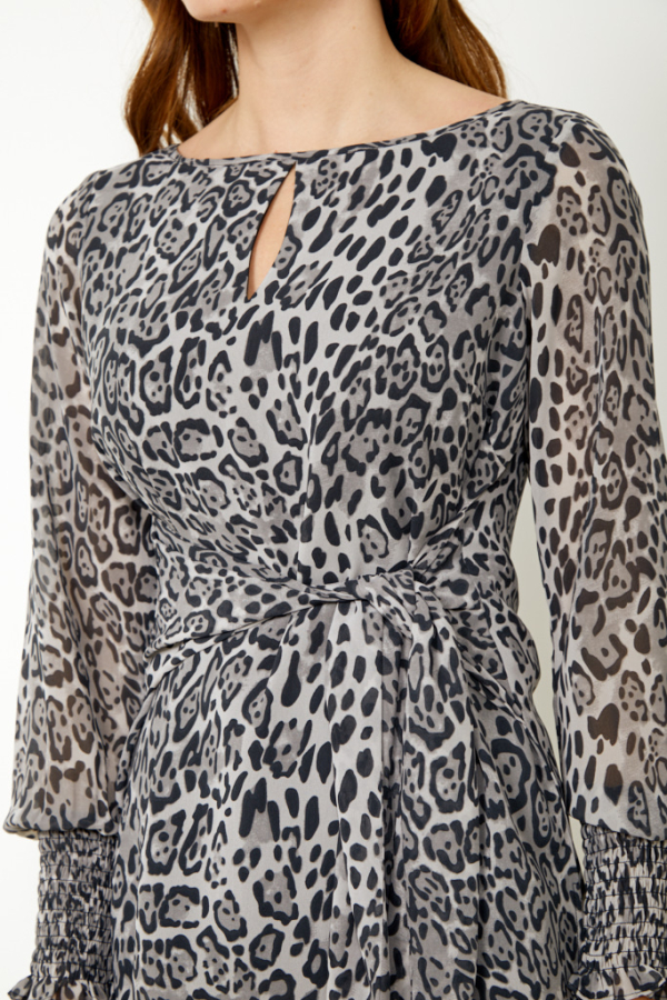 Snow Leopard Print Tie Front Top 