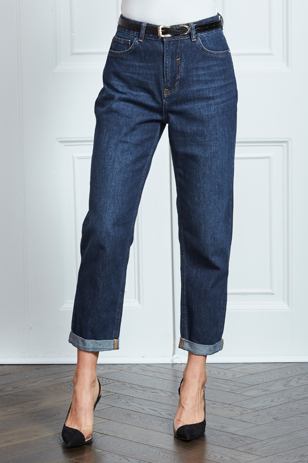 Dark Indigo Denim Relaxed Fit Turn Up Jeans