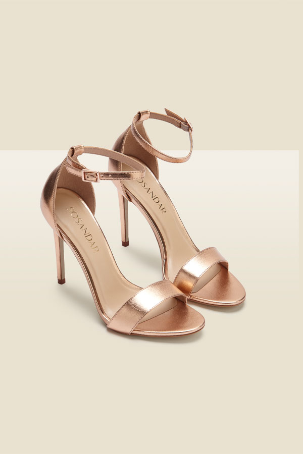 Nia Rose Gold Leather Barely There High Heel Sandal (10.5cm Heel)