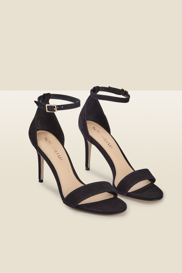 Nia Black Suede Barely There High Heel Sandal (9cm Heel)