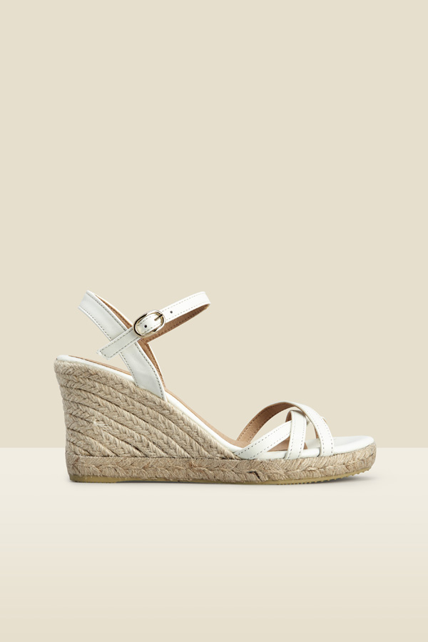 Alesia Ivory Strappy Leather Wedge Espadrille