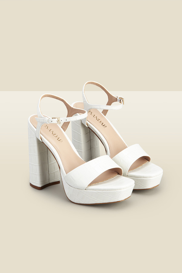 Arabella Ecru Croc Leather Platform With Block Heel