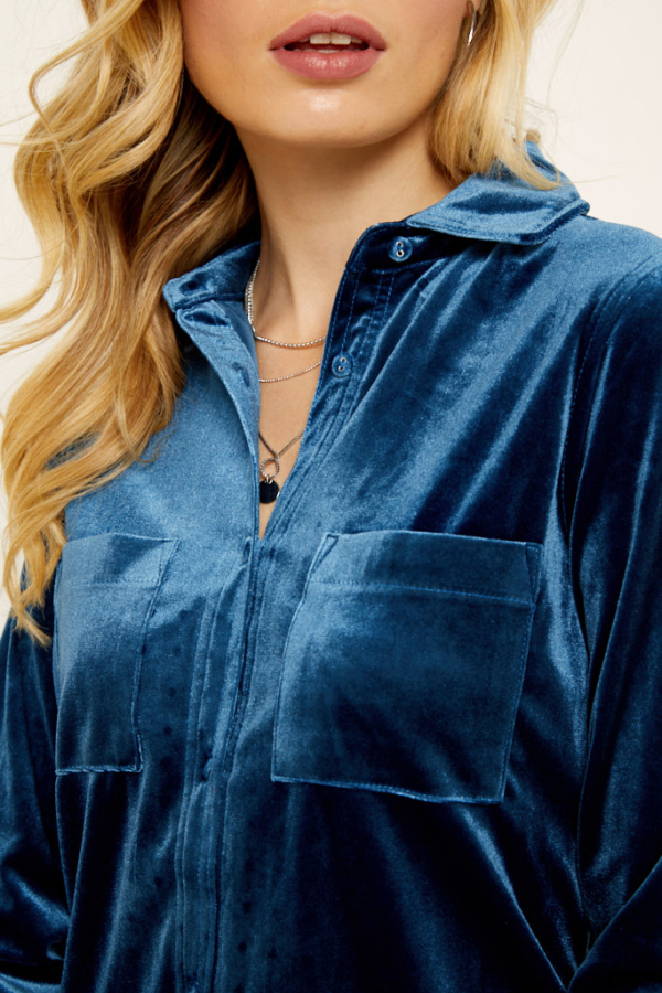 Sapphire Blue Luxe Velvet Shirt