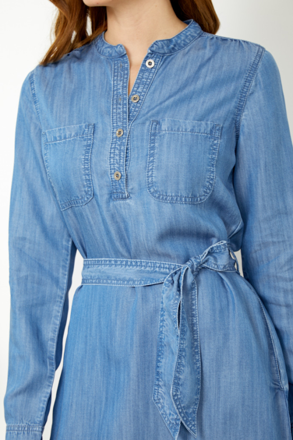 Blue Chambray Denim Belted Dress