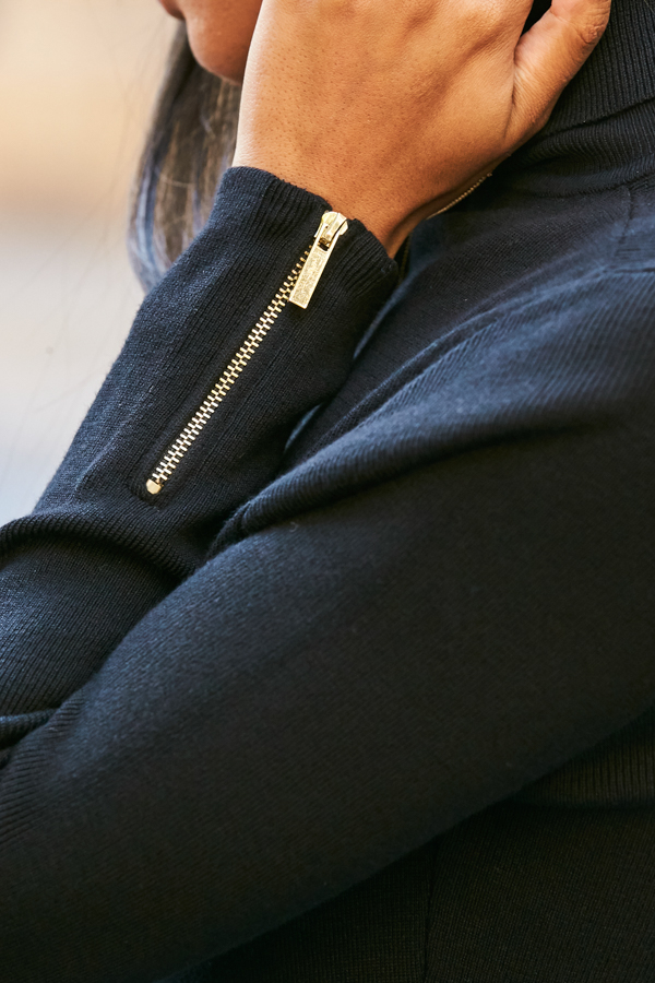 Black Roll Neck Zip Detail Fit & Flare Knitted Dress