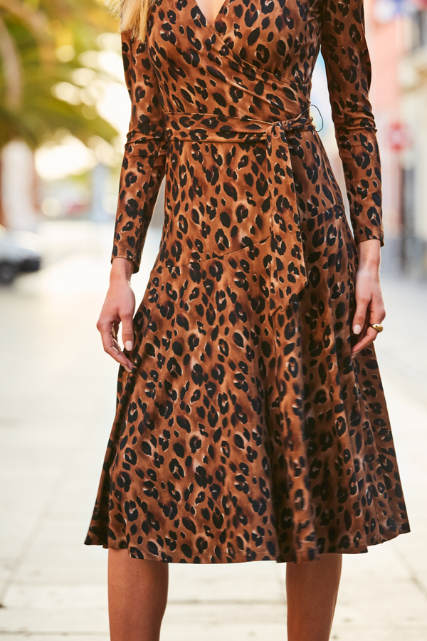Leopard Print Midi Wrap Jersey Dress