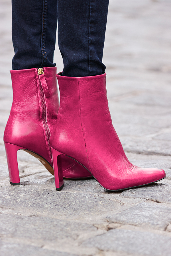 Riley Hot Pink Leather Slim Heel Ankle Boot