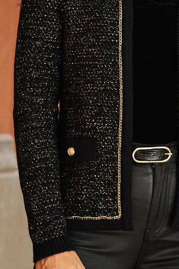 Black & Gold Metallic Premium Knit Cardigan