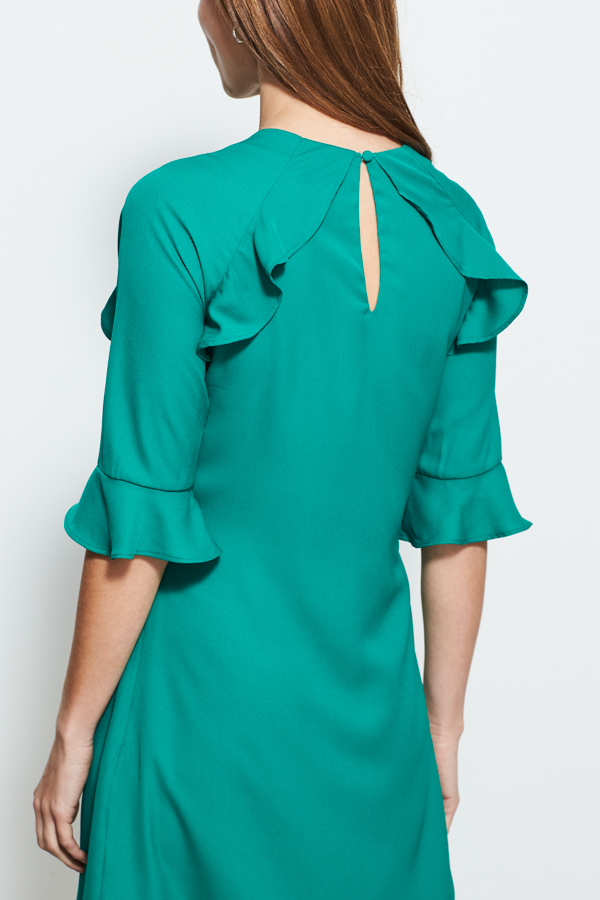 Emerald Green Ruffle Trim Detail Shift Dress