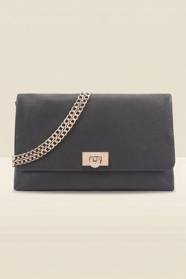 Black Leather Large Clutch Bag