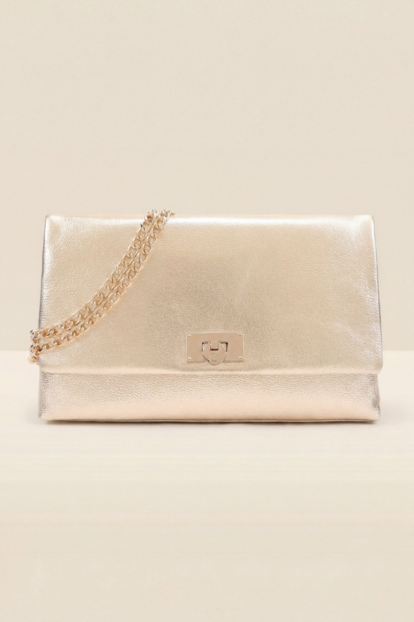 Gold Leather Large Clutch Bag