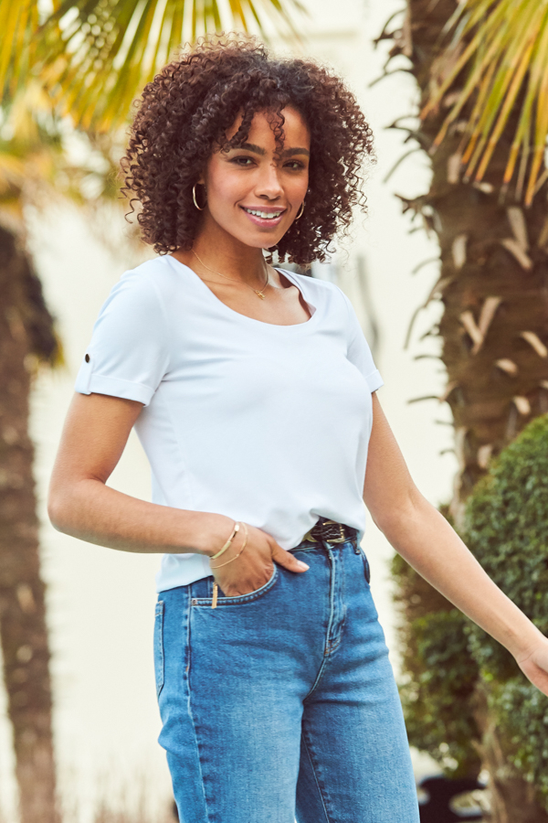 White Premium Jersey Tab Sleeve T Shirt