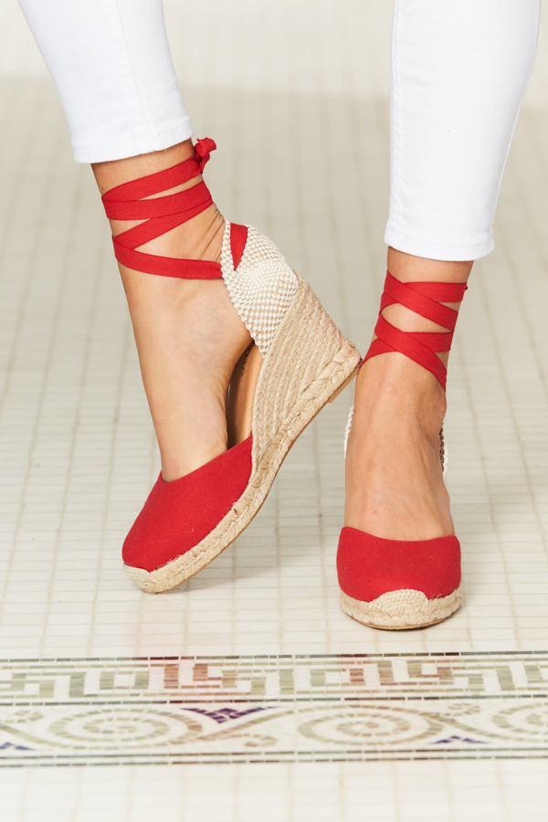 Perla Red Canvas Valenciana Wedge Espadrille