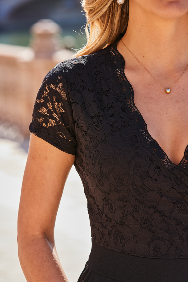 Black Lace Detail Cap Sleeve Jumpsuit