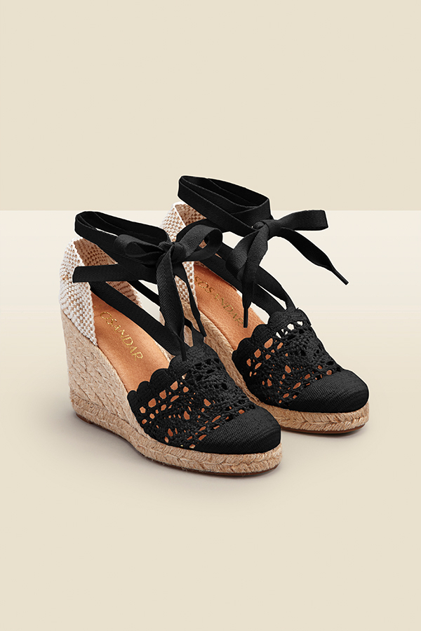 Amily Black Crochet Valenciana Wedge Espadrille