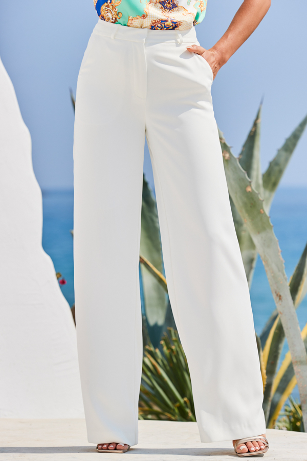 Petite Ivory Fluid Wide Leg Trousers