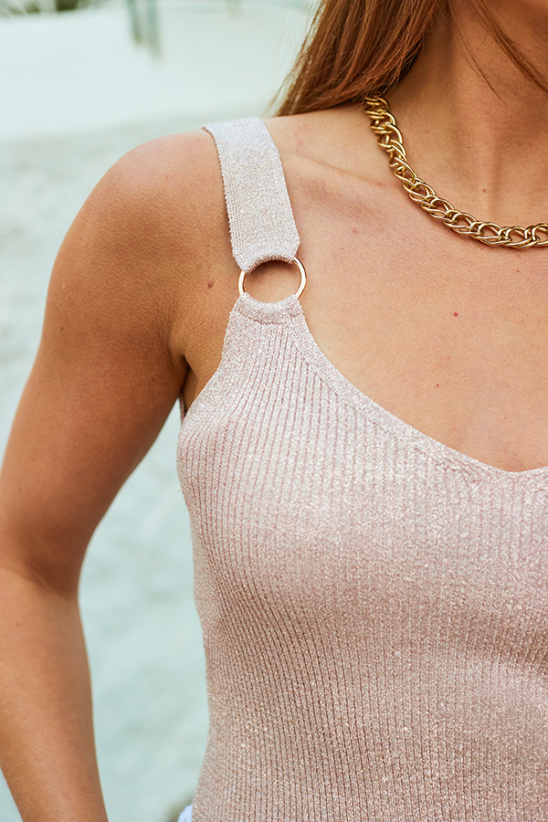 Champagne Gold Metallic Eyelet Detail Vest Top