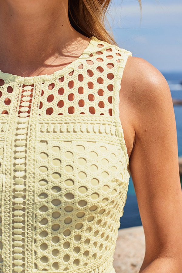 Lemon Yellow Lace Shift Dress