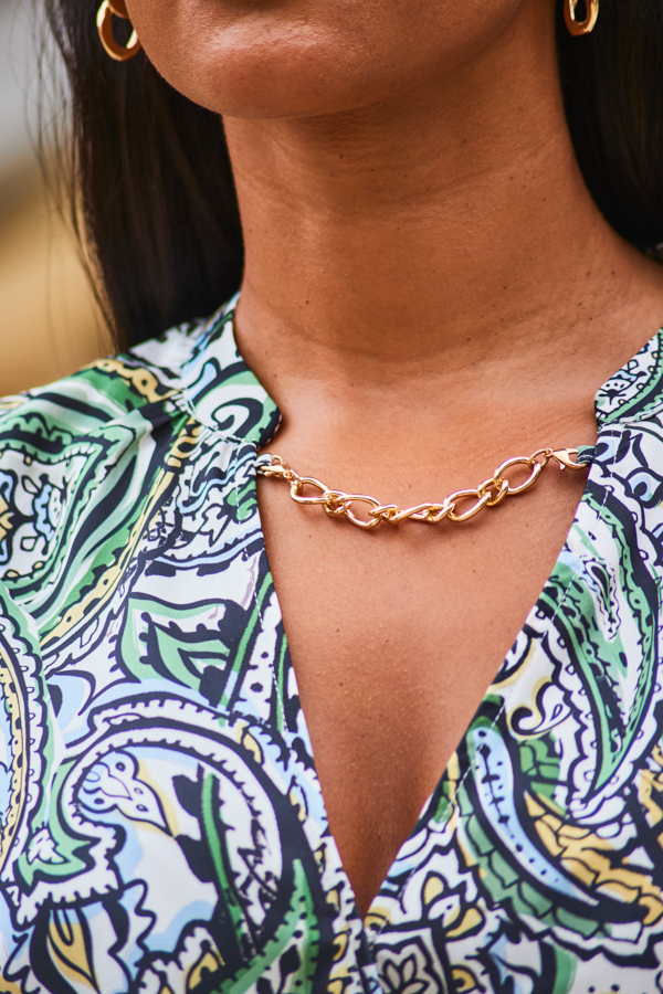 Ivory Paisley Print Chain Detail Faux Wrap Satin Blouse