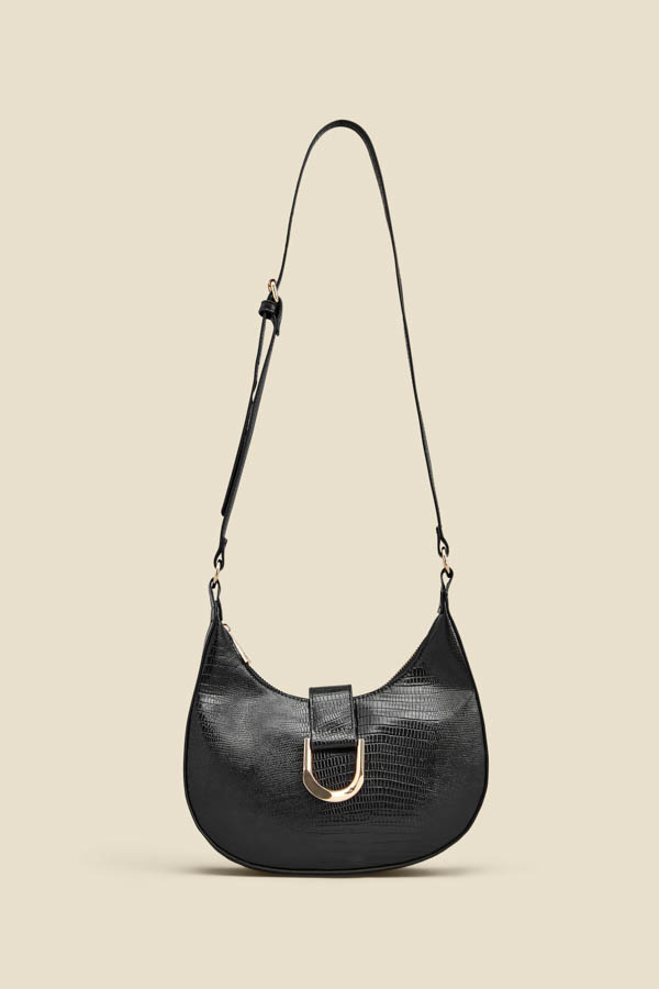 Black Snake Hoop Clasp Scoop Longline Shoulder Bag