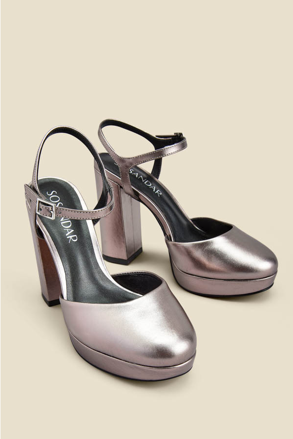 Cici Pewter Leather Platform Block Heel