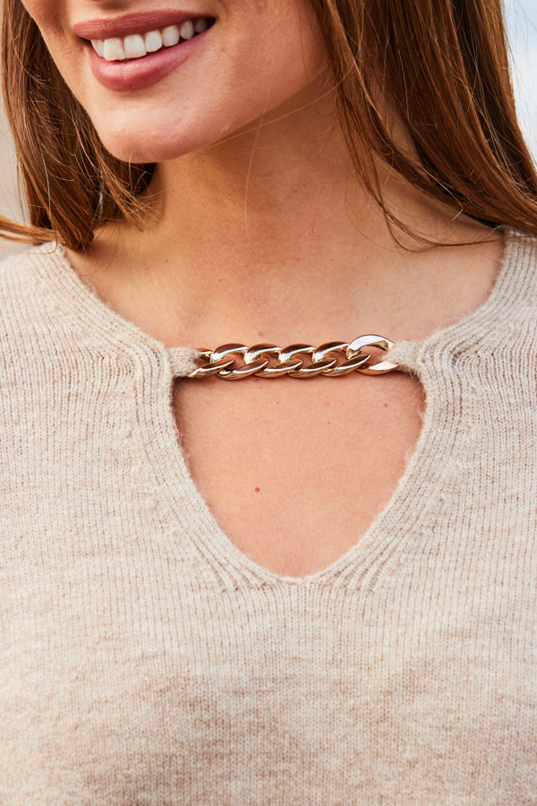 Taupe Gold Chain Detail Jumper