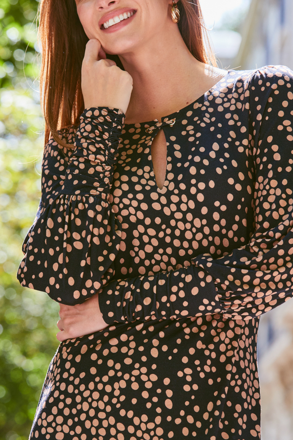 Black & Brown Fleck Print Keyhole Detail Shift Jersey Dress