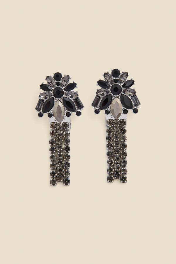 Black Rhinestone Detail Tassel Earrings